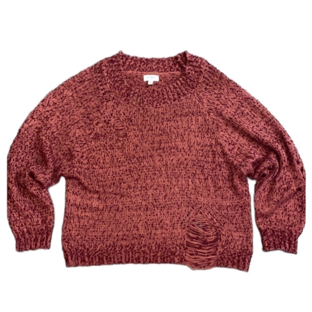 UMGEE Cozy Distressed Oversized Off the Shoulder Crew Neck Knit Sweater Size M